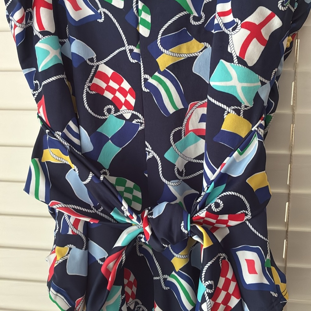 crown & ivy Swimsuit One Piece Nautical Flag Blue Red SZ L Like New! - Picture 6 of 10